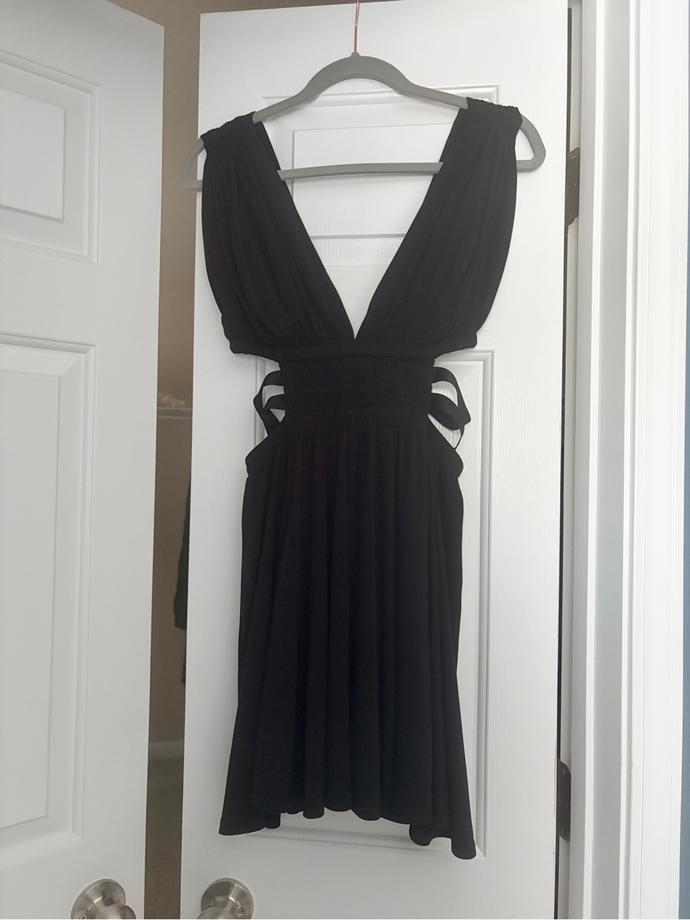 Express Black Deep V-Neck Mini Dress with Side Cutouts